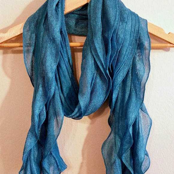 Turquoise Ruffled Scarf - Picture 2 of 8